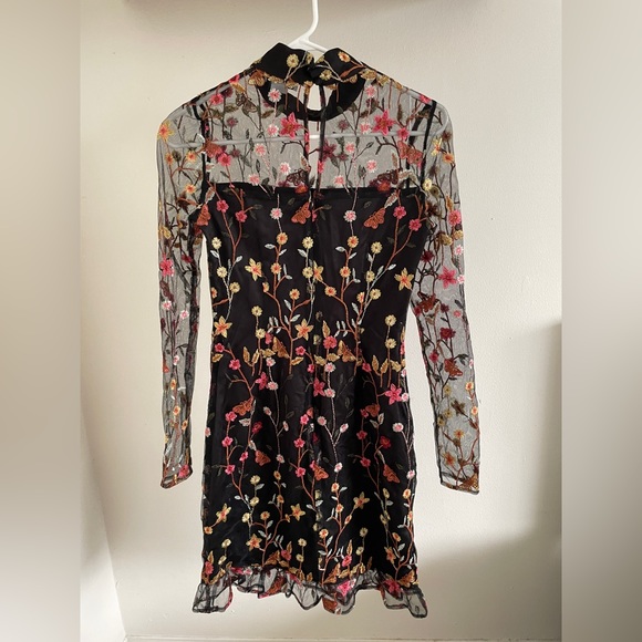 Revolve Donna Mizani Bettie Dress Black Embroidered Floral Mockneck (XSmall) - Picture 8 of 10